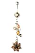 Stainless Steel Flower Belly Ring with Brown CZ