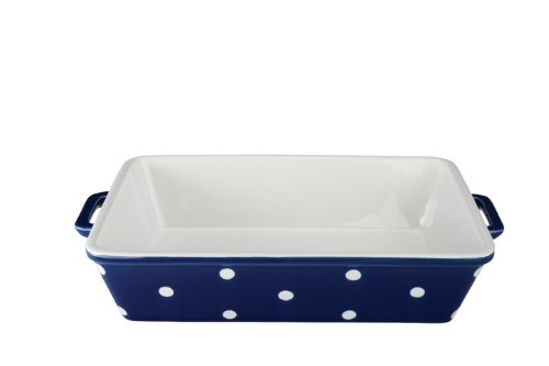 Bias Cordon Bleu 2-Quart Rectangular Baker with Handles Blue with Polka Dots