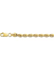 14K 22" Yellow Gold 3.0mm Polish Diamond Cut Solid Rope Chain With Lobster Clasp