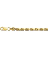 14K 20" Yellow Gold 3.0mm Polish Diamond Cut Solid Rope Chain With Lobster Clasp