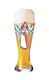 Weizen Beer Glass, Red Haired Frau, Designer Color Enamel w/ Matching Drink Coaster in Gift Box