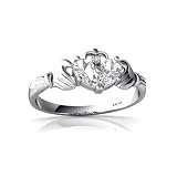 14K White Gold Pear Genuine White Topaz Celtic Claddagh Ring