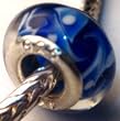 Murano Style Glass Lampwork 925 Bead Fits Pandora Dk Blue with Lt Blue Swirl and White Dots, 14mm (1)