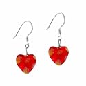 Sterling Silver Murano Glass Red Oval Flower Millefiori Heart Earrings Valentine's Day
