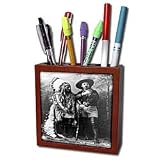 Scenes from the Past Vintage Postcards - Sitting Bull and Buffalo Bill 1895 Black and White - Tile Pen Holders-5 inch tile pen holder