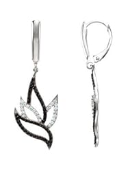 Genuine Black Spinel & Diamond Earrings Sterling Silver Pair 1/4 Cttw