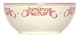 Ceramic Pottery Large Salad Bowl With Crimson Red Decorative Scroll Design 9"D
