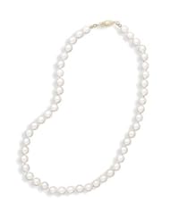MMA Silver - 20 inch 7-7.5mm Grade A Cultured Akoya Pearl Necklace individually knotted with a 14K Yellow Gold Clasp