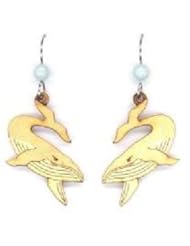Whale on Birch with Amazonite Bead Natural Wood Carved Earrings