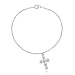 Platinum Plated Sterling Silver Genuine White Topaz Cross Charm Bracelet, 7.25"