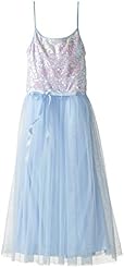Girls V-neck Zig Zag Polyester Sequined Belted Ballerina Full-Skirt Sleeveless Maxi Dress  With a Ribbon 