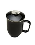 The Tea Spot Steeping Mug, 3-Piece Handcrafted Porcelain Tea Mug with Infuser & Lid, 16-Ounce, color: Black