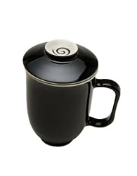 The Tea Spot Steeping Mug, 3-Piece Handcrafted Porcelain Tea Mug with Infuser & Lid, 16-Ounce, color: Black