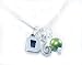 Handcrafted Far Fetched Swirly Multi-Charm 925 Sterling Silver Necklace with Genuine Green Fresh Water Pearl Accent - Comes Gift Boxed