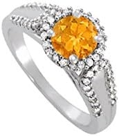 Citrine and CZ Halo Engagement Ring in 925 Sterling Silver Cost Effective Uniquely Designed