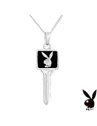 Sterling Silver Playboy Necklace Playboy Club Key Pendant with Iconic Bunny Logo Rabbit Head Design Authentic Officially Licensed Jewelry SPBN1021