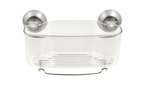 BlissHome, Interdesign, Forma, Powerlock Suction Shower Storage Basket,  Clear/Stainless Steel