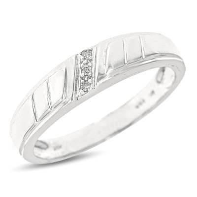 1/25 Carat T.W. Round Cut Diamond Men's Wedding Ring 14K White Gold Wedding Ring - Free Gift Box -