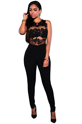 VamJump Women Sexy Summer Lace Bodycon Club One Piece Jumpsuits Rompers Black S