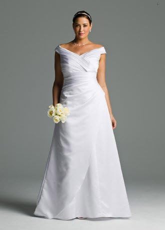 Wedding Dress Plus Size Satin Off-the-Shoulder A-Line with Side-Drape White,...