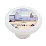 Beach Side Sailing Boats Decorative High Gloss Ceramic Drawer Knob
