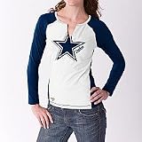 Reebok Dallas Cowboys Women's Two Toned Long Sleeve Split Neck T-Shirt Small