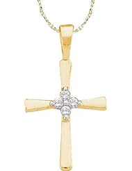 10k Yellow Gold Natural Round Diamond Cluster Womens Childs Girls Christian Roman Cross Dainty Small Fashion Pendant - (1/20) .05 Ct.t.w.