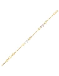 14K Tri-Color Gold Anklet with Multi Color Heart Stations