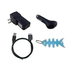 Charging Combo Kit for Sony Walkman S Series Video MP3 Player (NWZ S540, NWZ S544 and NWZ S545): USB Car Charger + USB Home/Travel Charger + 2in1 USB Data Sync Cable + Light Blue Fishbone Style Keychain