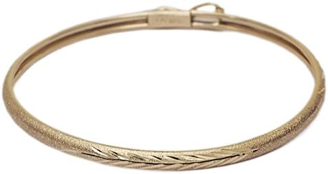 Kids bangle bracelet - Flexible Round w/ Diamond Cut Design - 10k Yellow Gold - (0.12" wide)
