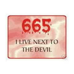 1764 I LIVE NEXT DOOR TO THE DEVIL METAL ADVERTISING WALL SIGN ART