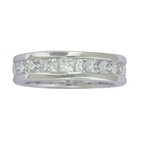 Platinum Overlay Sterling Silver Cubic Zirconia Princess-Cut Eternity Ring