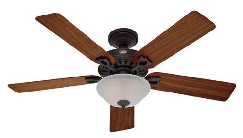 Hunter 22459 Astoria 52-Inch Single Light 5-Blade Ceiling Fan, New Bronze with 5 Walnut/Medium Oak Blades and Frosted Glass Light Bowl
