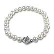 White AAA Cultured Pearl Bracelet w. Platinum Overlay CAREFREE Sterling Silver Rose Clasp 7" (LS1R2)