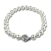 White AAA Cultured Pearl Bracelet w. Platinum Overlay CAREFREE Sterling Silver Rose Clasp 7" (LS1R2)