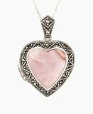 Sterling Silver, Marcasite & Pink Shell Heart Locket