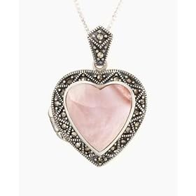 Sterling Silver, Marcasite & Pink Shell Heart Locket by Lockets
