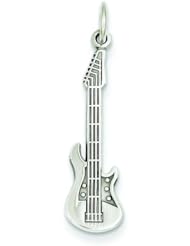 14K White Gold Electric Guitar Charm Music Pendant