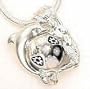 Black White MERMAID Dolphin Millefiori Silver Pendant