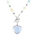 Sterling Silver Freshwater Cultured Pearl and Multiple-Colored Crystal Necklace with Crystal Heart, 18"
