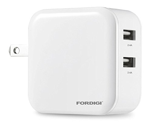 FORDIGI 24W/4.8A - 2.4A per Port Foldable Plug Dual USB Travel/Home/Wall Charger Adapter for iPhone 6 plus, 6, 5s, 5c, 5; Samsung Galaxy S5, S4, S3, Note 4, 3, 2; iPad 5,4,3,Air, mini; ipod Touch, nano; LG G2; Nexus 5, 7; Motorola Droid RAZR MAXX; Blackberry; Nook Color; Bluetooth Speakers & Headsets; HTC One X V S; External Batteries and more (White)