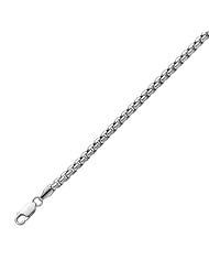 Silver with Rhodium Finish 3.6mm wide Diamond Cut Round Box Chain with Lobster Clasp