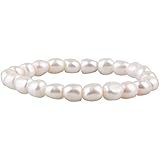 Elegant Freshwater Cultured Pearl Bracelet 9-10mm - White - Baroque Shape - Elastic Band- High Luster - Jewerly