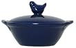 Stoneware Pottery Blue Bowl with Chick Top Cover 6"D, 3.5"H Set of 2