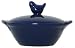 Stoneware Pottery Blue Bowl with Chick Top Cover 6"D, 3.5"H Set of 2