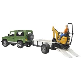 Bruder - 2593 - V�hicule Miniature - Land Rover Defender avec une Remorque, Mini Pelle Jcb et Personnage