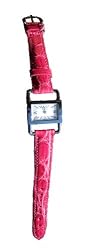 Coach Silver Rectagular Watch Pink Genuine Crocodile Straps