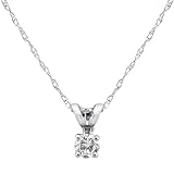 10k White Gold Round Diamond 4-Prong Solitaire Pendant (0.05 ct, I-J Color, I3 Clarity)