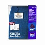 Avery 74558 Clip Style Rigid 2 x3 Laser/Ink Jet Badges, 100 White Inserts/100 Holders