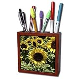 Patricia Sanders Flowers - sunflowers - Tile Pen Holders-5 inch tile pen holder
